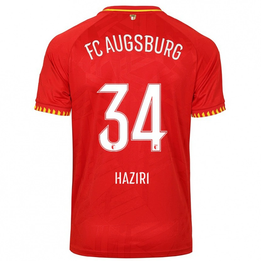 Danxen Enfant Maillot Edi Haziri #34 Rouge Jaune Tenues Extérieur 2025/26 T-Shirt