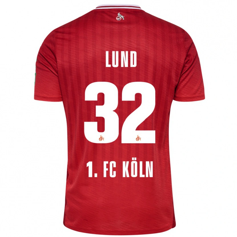 Danxen Enfant Maillot Kristoffer Lund #32 Rouge Blanc Tenues Extérieur 2025/26 T-Shirt