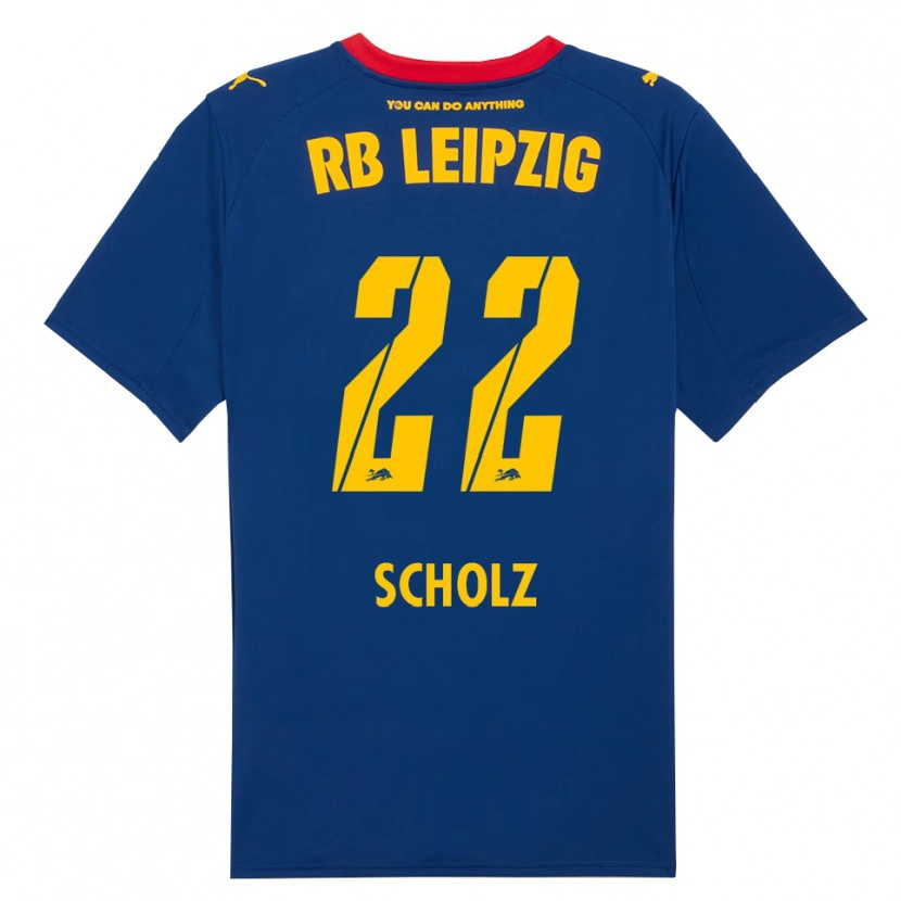 Danxen Enfant Maillot Emil Scholz #22 Marine Rouge Tenues Extérieur 2025/26 T-Shirt