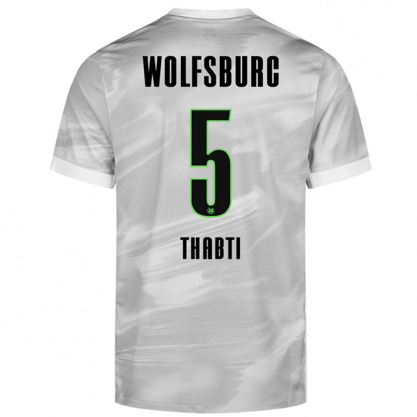 Danxen Enfant Maillot Mohamed Thabti #5 Gris Blanc Tenues Extérieur 2025/26 T-Shirt