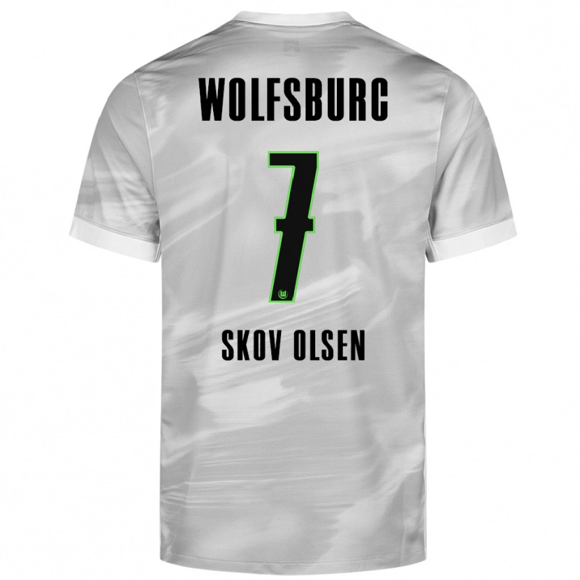 Danxen Enfant Maillot Andreas Skov Olsen #7 Gris Blanc Tenues Extérieur 2025/26 T-Shirt