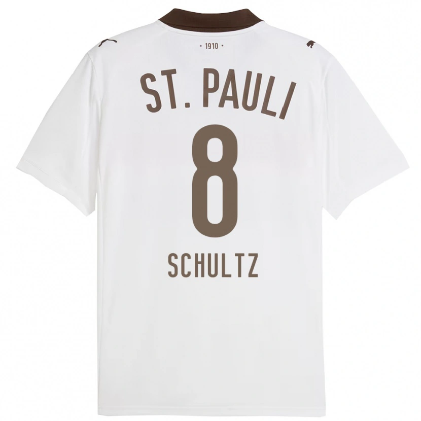 Danxen Enfant Maillot Paul Schultz #8 Blanc Rouge Tenues Extérieur 2025/26 T-Shirt
