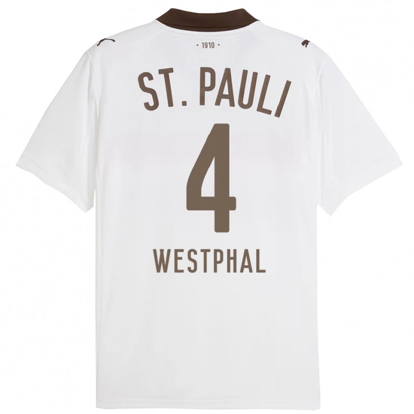 Danxen Enfant Maillot Jannik Westphal #4 Blanc Rouge Tenues Extérieur 2025/26 T-Shirt