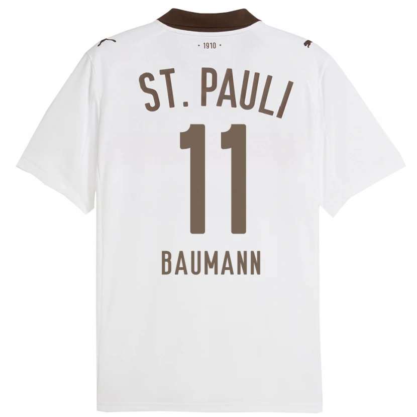 Danxen Enfant Maillot Malte Baumann #11 Blanc Rouge Tenues Extérieur 2025/26 T-Shirt