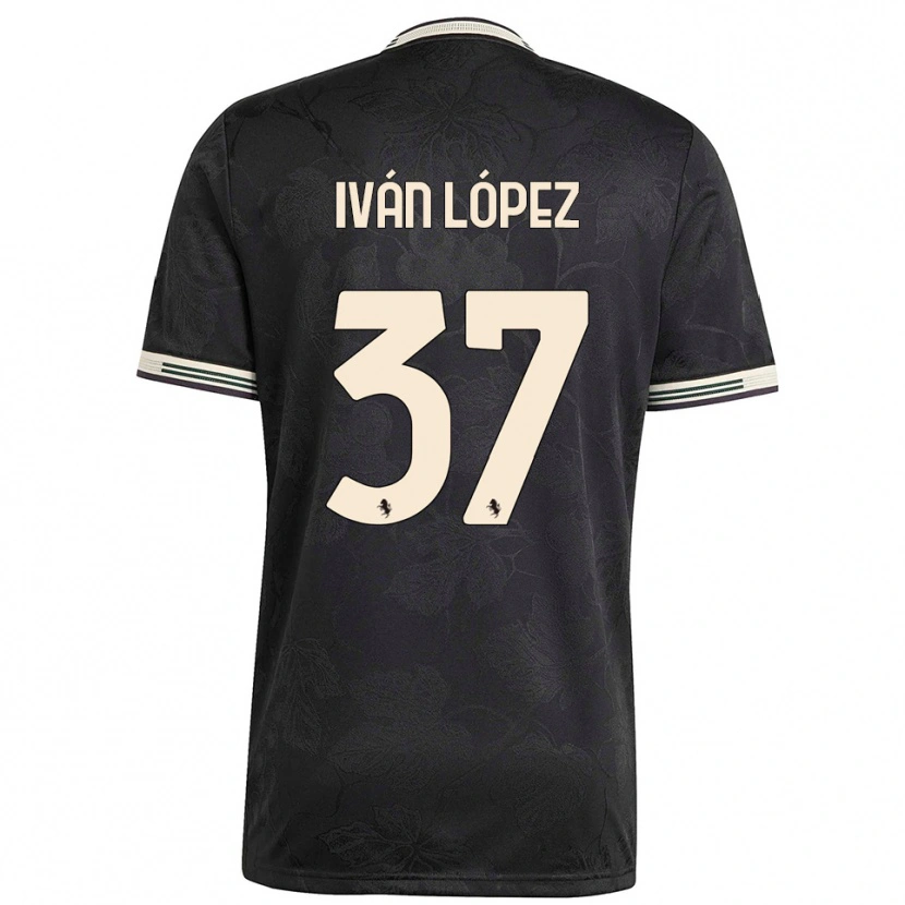 Danxen Enfant Maillot Iván López #37 Noir Blanc Vert Troisieme 2025/26 T-Shirt