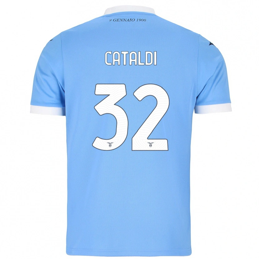 Danxen Homme Maillot Danilo Cataldi #32 Bleu Ciel Blanc Tenues Domicile 2025/26 T-Shirt