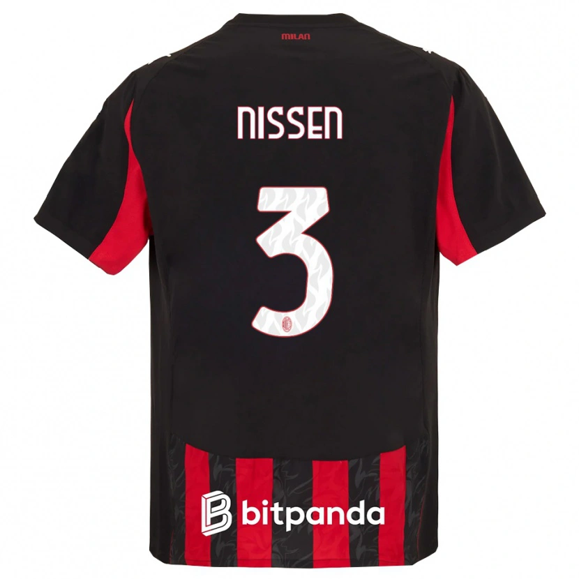 Danxen Homme Maillot Fredrik Nissen #3 Rouge Noir Tenues Domicile 2025/26 T-Shirt