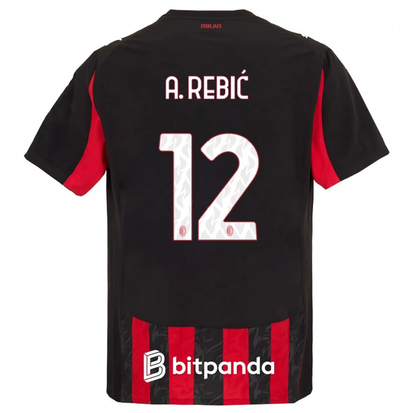 Danxen Homme Maillot Ante Rebic #12 Rouge Noir Tenues Domicile 2025/26 T-Shirt