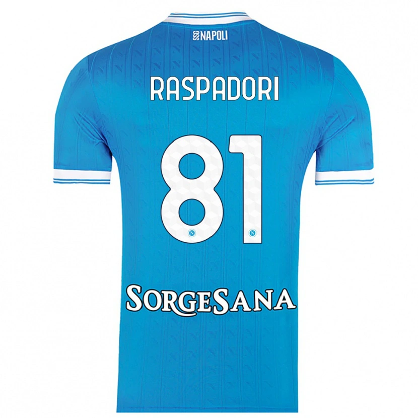 Danxen Homme Maillot Giacomo Raspadori #81 Bleu Ciel Blanc Tenues Domicile 2025/26 T-Shirt
