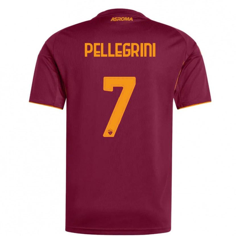 Danxen Homme Maillot Lorenzo Pellegrini #7 Bourgogne Orange Tenues Domicile 2025/26 T-Shirt