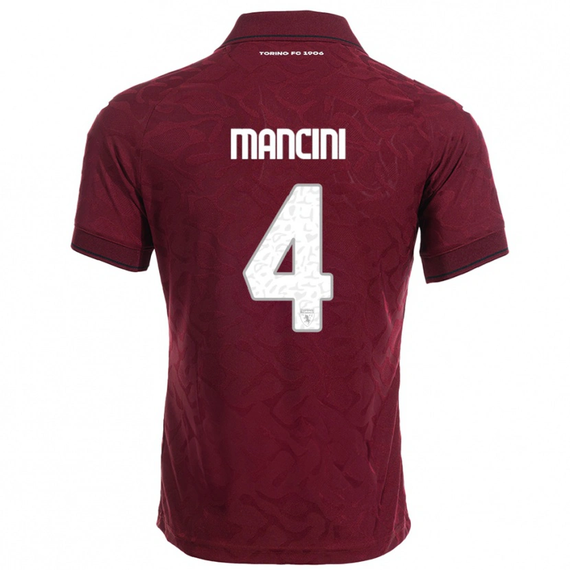 Danxen Homme Maillot Luca Mancini #4 Bourgogne Blanc Tenues Domicile 2025/26 T-Shirt
