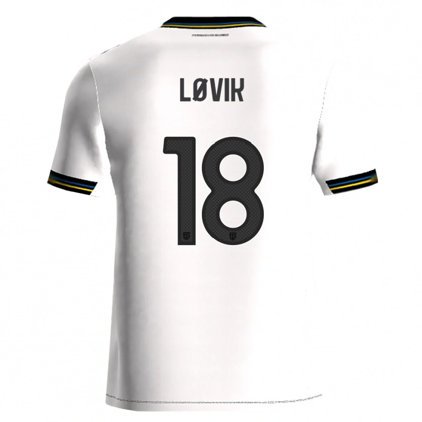 Danxen Homme Maillot Mathias Løvik #18 Blanc Noir Tenues Domicile 2025/26 T-Shirt
