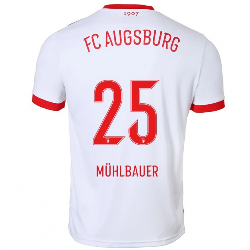 Danxen Homme Maillot Simon Mühlbauer #25 Blanc Rouge Tenues Domicile 2025/26 T-Shirt