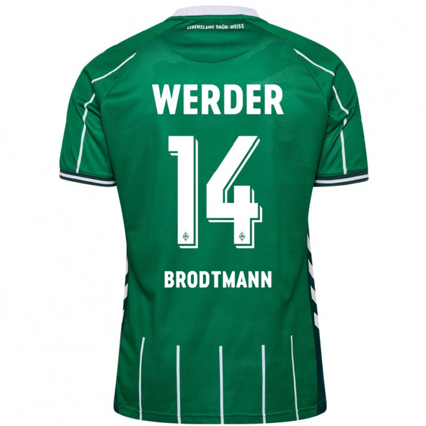 Danxen Homme Maillot Linus Brodtmann #14 Vert Blanc Tenues Domicile 2025/26 T-Shirt