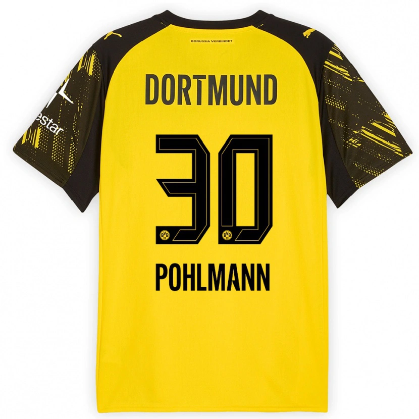 Danxen Homme Maillot Ole Pohlmann #30 Jaune Noir Tenues Domicile 2025/26 T-Shirt