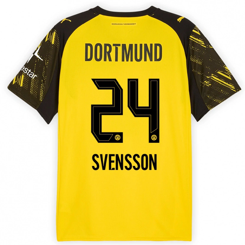 Danxen Homme Maillot Daniel Svensson #24 Jaune Noir Tenues Domicile 2025/26 T-Shirt