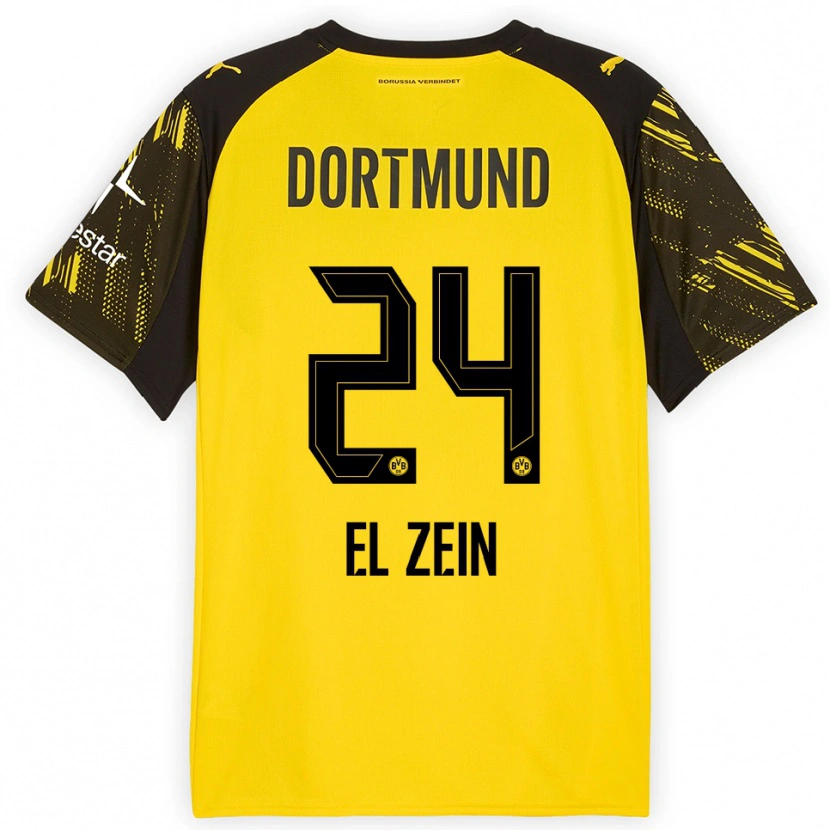 Danxen Homme Maillot Abu-Bekir Omer El-Zein #24 Jaune Noir Tenues Domicile 2025/26 T-Shirt