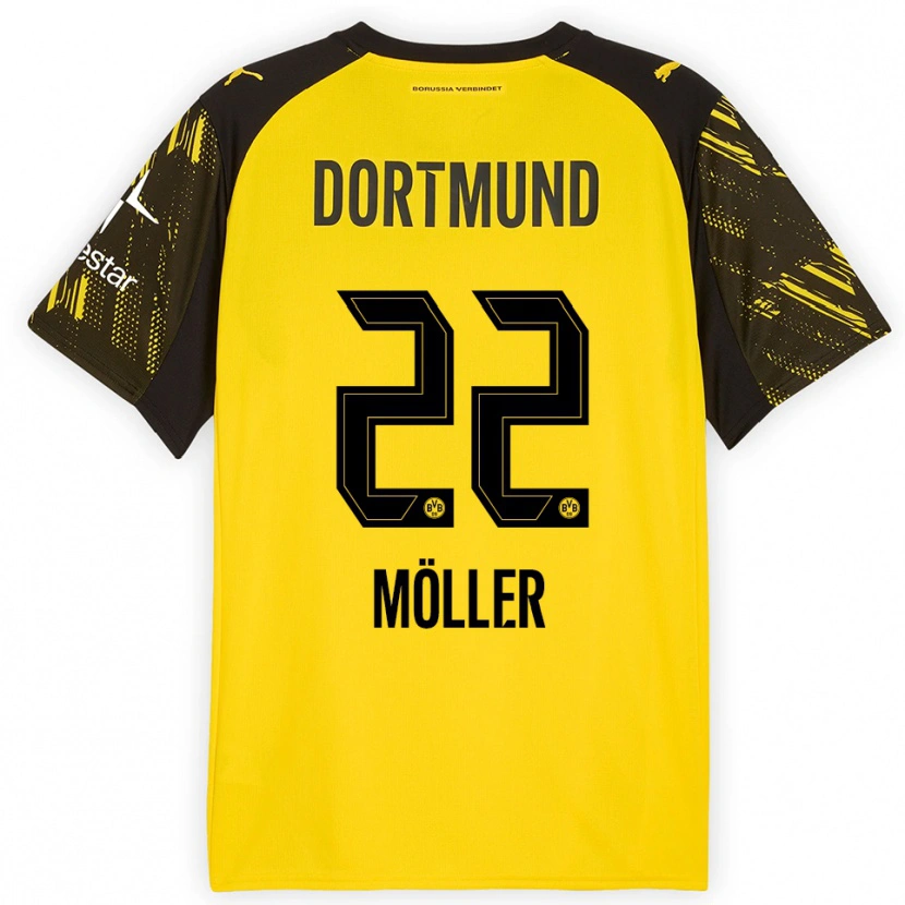 Danxen Homme Maillot Paul Möller #22 Jaune Noir Tenues Domicile 2025/26 T-Shirt