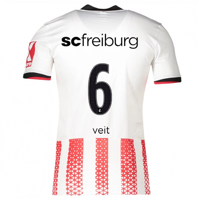 Danxen Homme Maillot Jannik Veit #6 Blanc Rouge Tenues Domicile 2025/26 T-Shirt