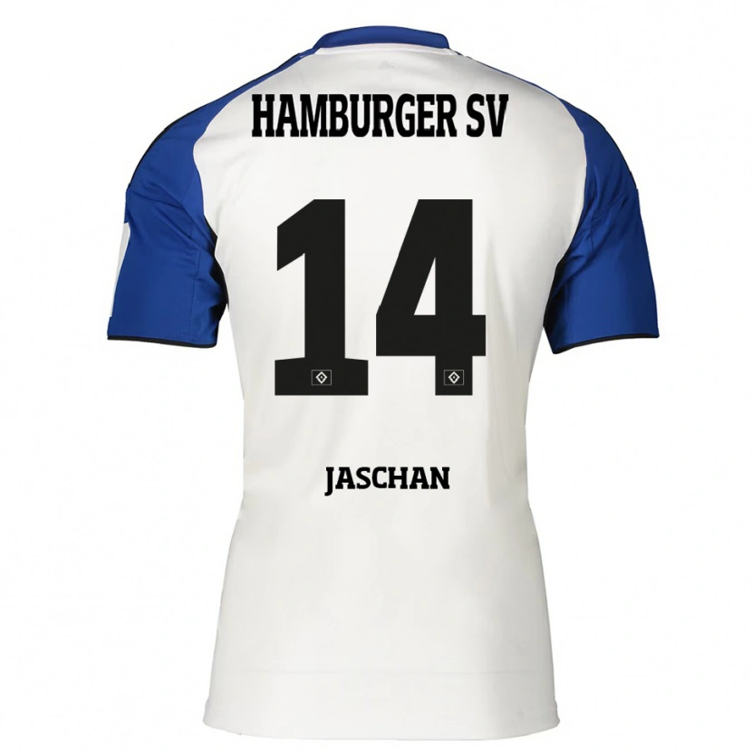 Danxen Homme Maillot Endrik Jaschan #14 Blanc Bleu Tenues Domicile 2025/26 T-Shirt