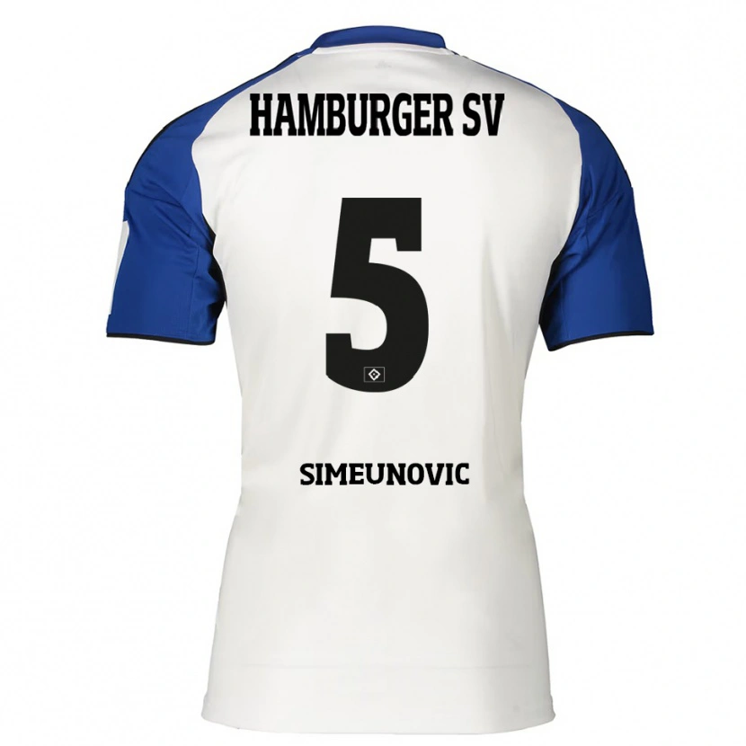 Danxen Homme Maillot Denis Simeunovic #5 Blanc Bleu Tenues Domicile 2025/26 T-Shirt