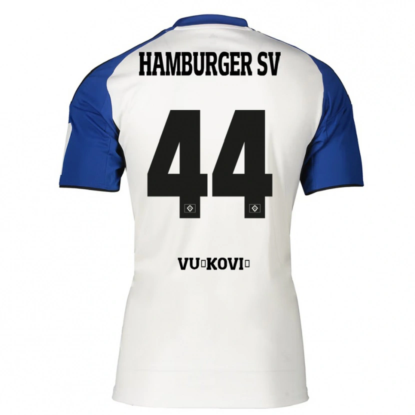 Danxen Homme Maillot Mario Vuskovic #44 Blanc Bleu Tenues Domicile 2025/26 T-Shirt