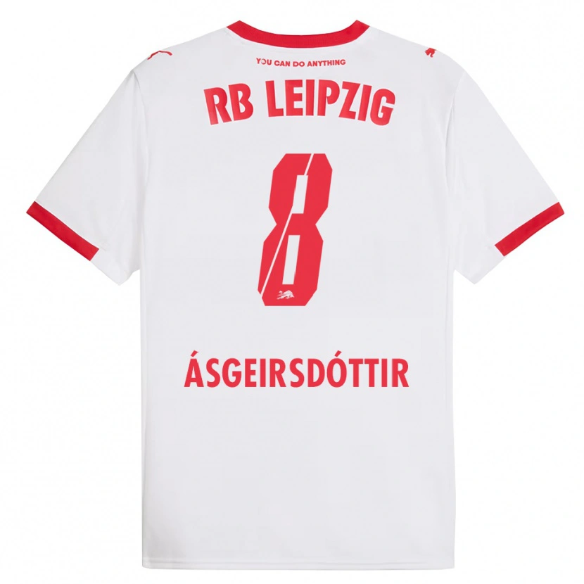 Danxen Homme Maillot Emilía Kiær Ásgeirsdóttir #8 Blanc Rouge Tenues Domicile 2025/26 T-Shirt