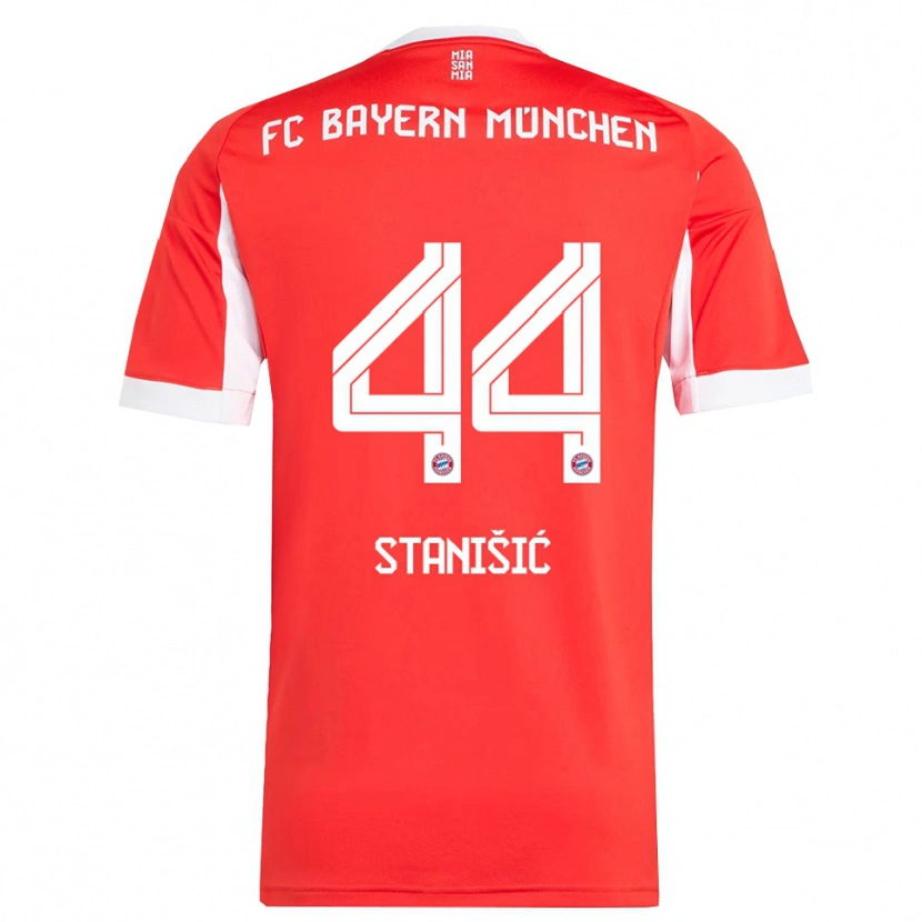 Danxen Homme Maillot Josip Stanisic #44 Blanc Rouge Tenues Domicile 2025/26 T-Shirt