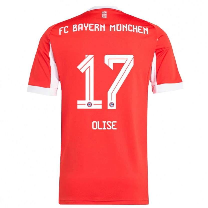 Danxen Homme Maillot Michael Olise #17 Blanc Rouge Tenues Domicile 2025/26 T-Shirt