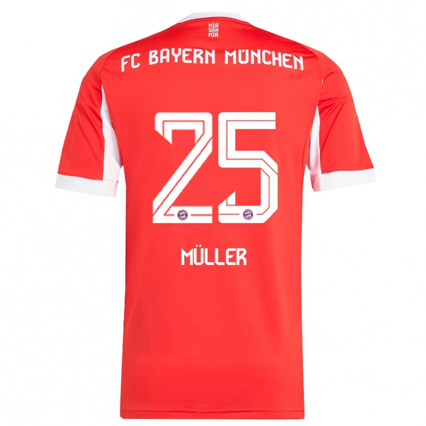Danxen Homme Maillot Thomas Müller #25 Blanc Rouge Tenues Domicile 2025/26 T-Shirt