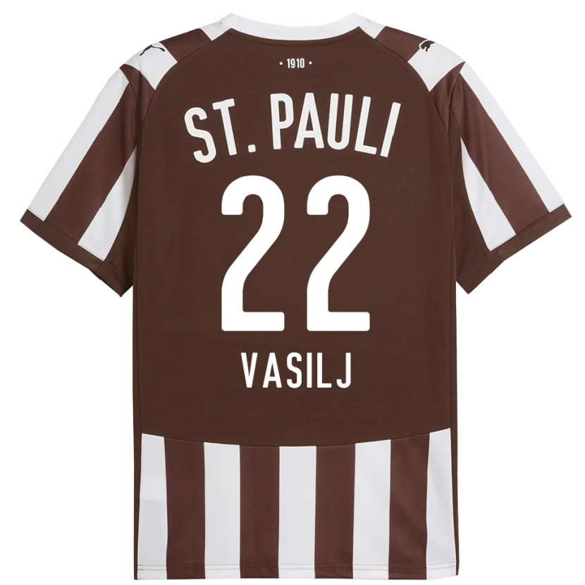 Danxen Homme Maillot Nikola Vasilj #22 Café Blanc Tenues Domicile 2025/26 T-Shirt