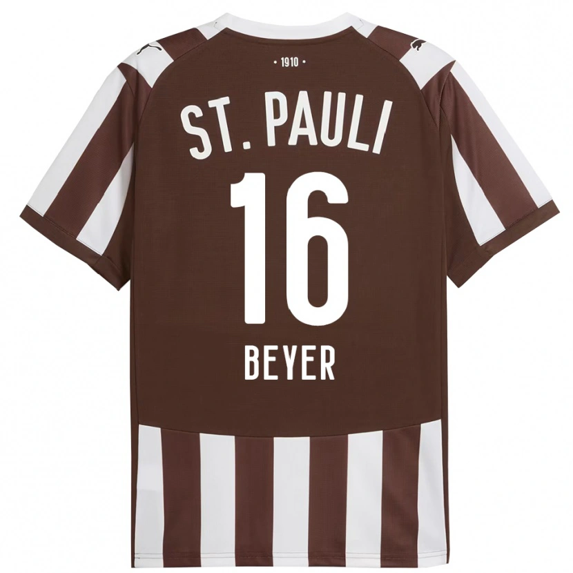 Danxen Homme Maillot Lasse Beyer #16 Café Blanc Tenues Domicile 2025/26 T-Shirt