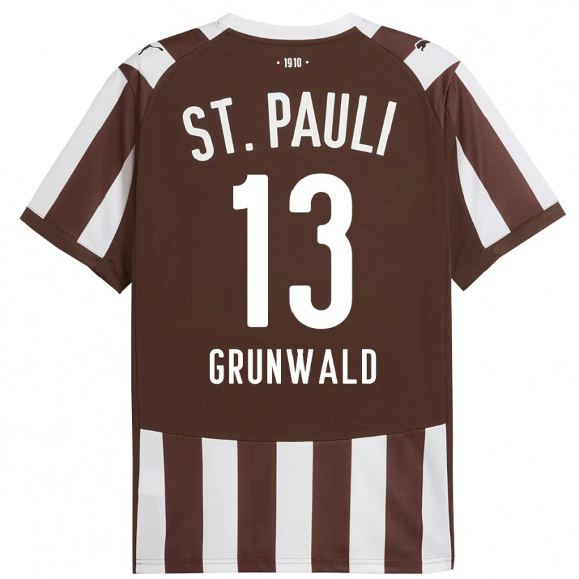 Danxen Homme Maillot Julius Grunwald #13 Café Blanc Tenues Domicile 2025/26 T-Shirt
