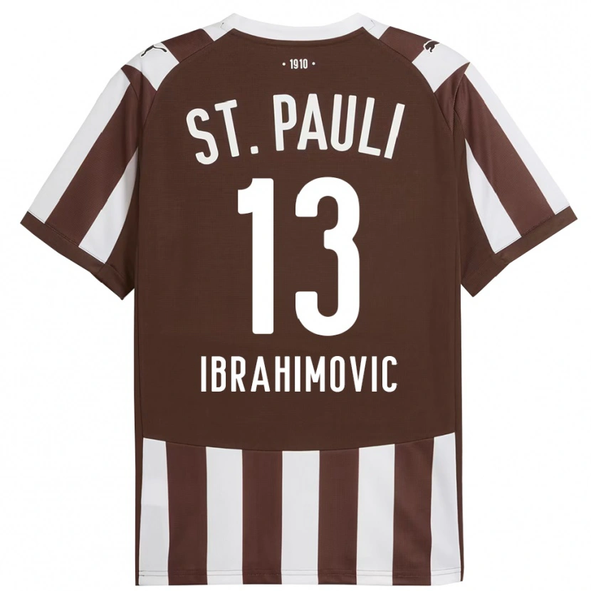 Danxen Homme Maillot Ajdin Ibrahimovic #13 Café Blanc Tenues Domicile 2025/26 T-Shirt