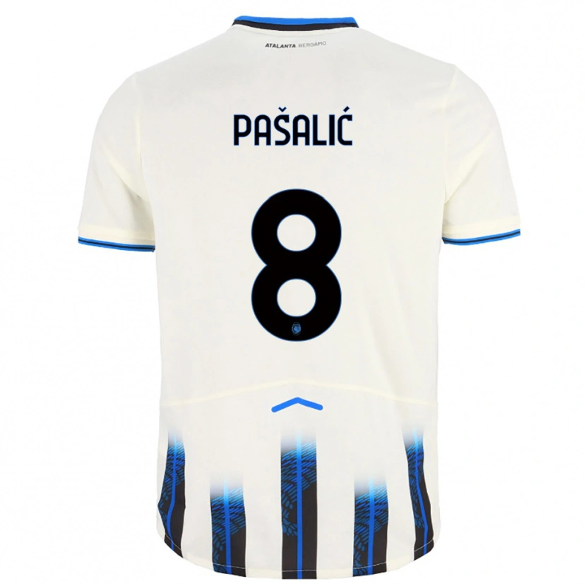 Danxen Homme Maillot Mario Pasalić #8 Blanc Bleu Tenues Extérieur 2025/26 T-Shirt