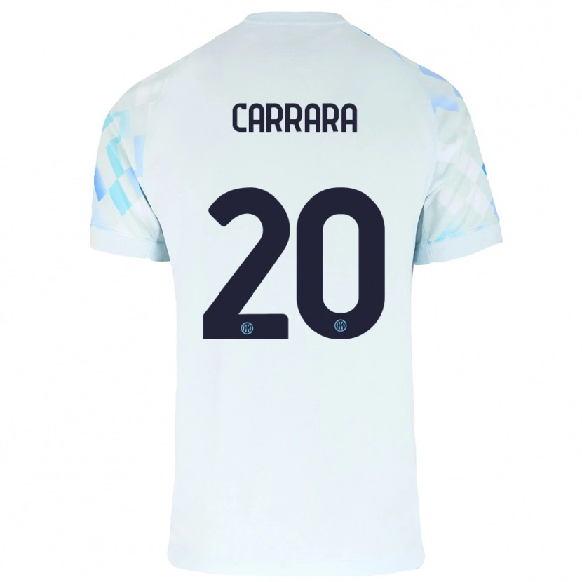 Danxen Homme Maillot Cristian Carrara #20 Blanc Bleu Tenues Extérieur 2025/26 T-Shirt
