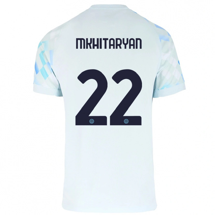 Danxen Homme Maillot Henrikh Mkhitaryan #22 Blanc Bleu Tenues Extérieur 2025/26 T-Shirt