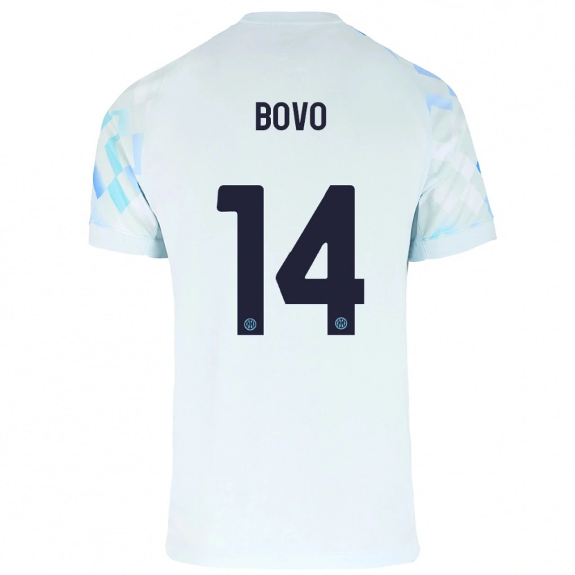 Danxen Homme Maillot Leonardo Bovo #14 Blanc Bleu Tenues Extérieur 2025/26 T-Shirt