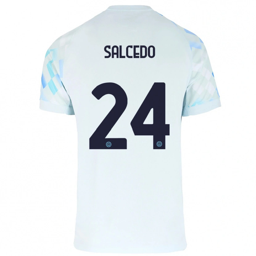 Danxen Homme Maillot Eddie Salcedo #24 Blanc Bleu Tenues Extérieur 2025/26 T-Shirt