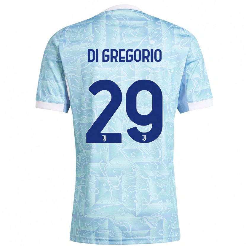 Danxen Homme Maillot Michele Di Gregorio #29 Bleu Ciel Jaune Tenues Extérieur 2025/26 T-Shirt