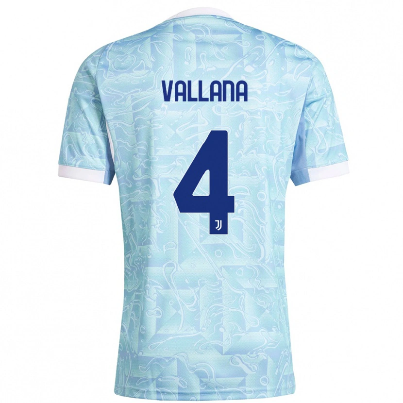 Danxen Homme Maillot Edoardo Vallana #4 Bleu Ciel Jaune Tenues Extérieur 2025/26 T-Shirt