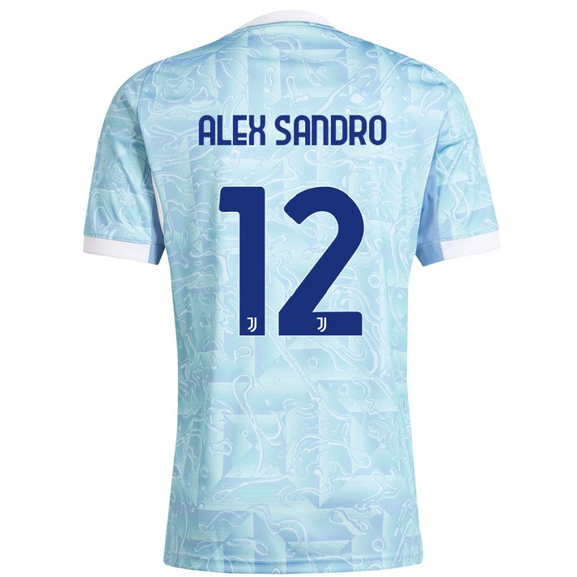Danxen Homme Maillot Alex Sandro #12 Bleu Ciel Jaune Tenues Extérieur 2025/26 T-Shirt