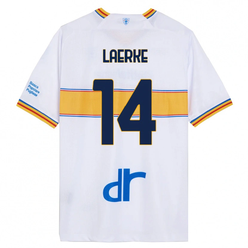 Danxen Homme Maillot Hjalte Laerke #14 Blanc Jaune Tenues Extérieur 2025/26 T-Shirt