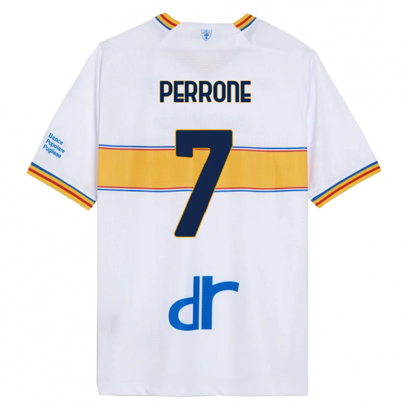 Danxen Homme Maillot Samuele Perrone #7 Blanc Jaune Tenues Extérieur 2025/26 T-Shirt