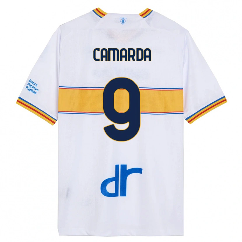 Danxen Homme Maillot Francesco Camarda #9 Blanc Jaune Tenues Extérieur 2025/26 T-Shirt
