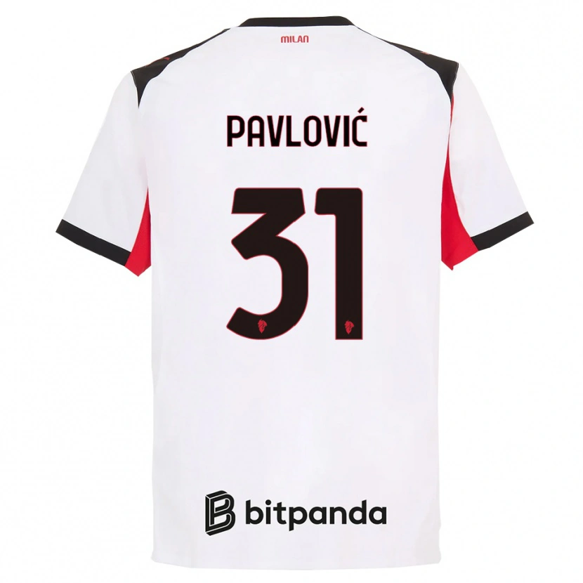 Danxen Homme Maillot Strahinja Pavlović #31 Blanc Noir Tenues Extérieur 2025/26 T-Shirt
