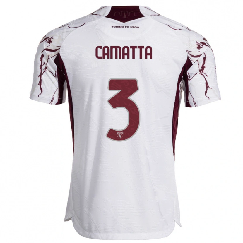 Danxen Homme Maillot Alessandro Camatta #3 Blanc Bourgogne Tenues Extérieur 2025/26 T-Shirt