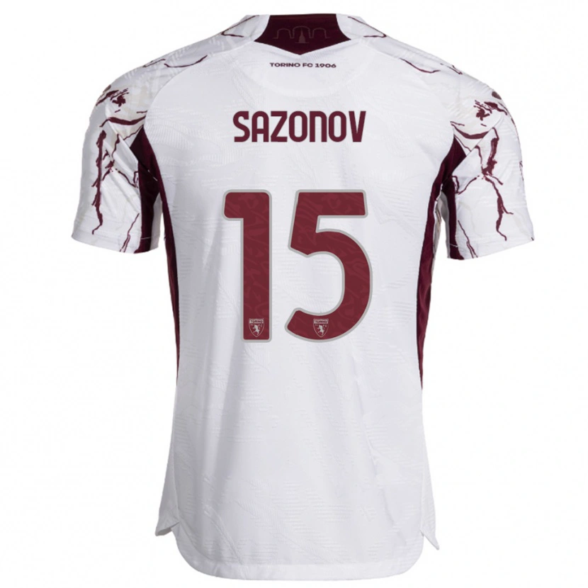 Danxen Homme Maillot Saba Sazonov #15 Blanc Bourgogne Tenues Extérieur 2025/26 T-Shirt