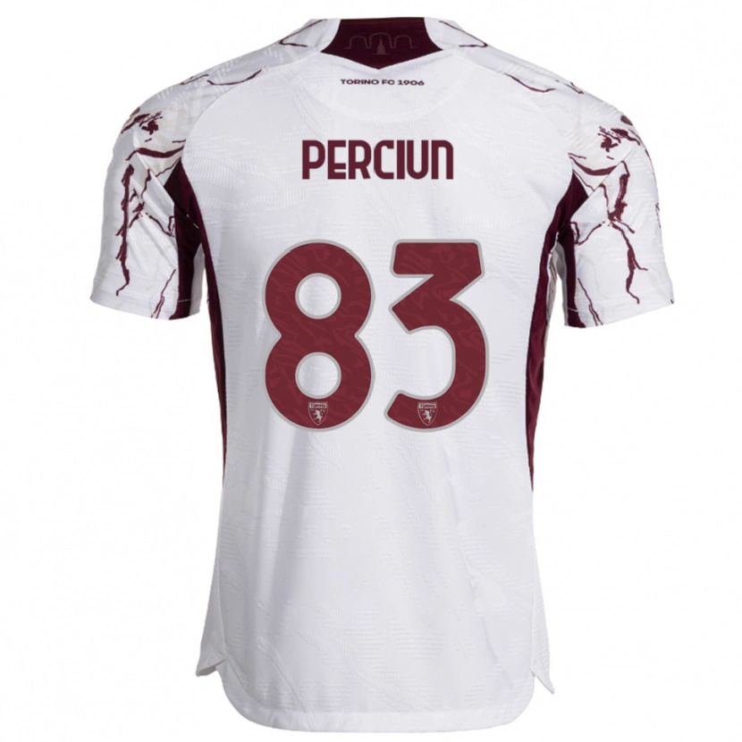 Danxen Homme Maillot Sergiu Perciun #83 Blanc Bourgogne Tenues Extérieur 2025/26 T-Shirt