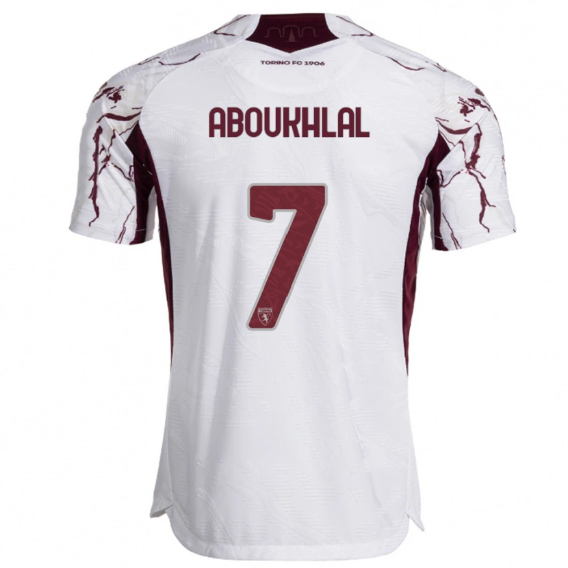 Danxen Homme Maillot Zakaria Aboukhlal #7 Blanc Bourgogne Tenues Extérieur 2025/26 T-Shirt